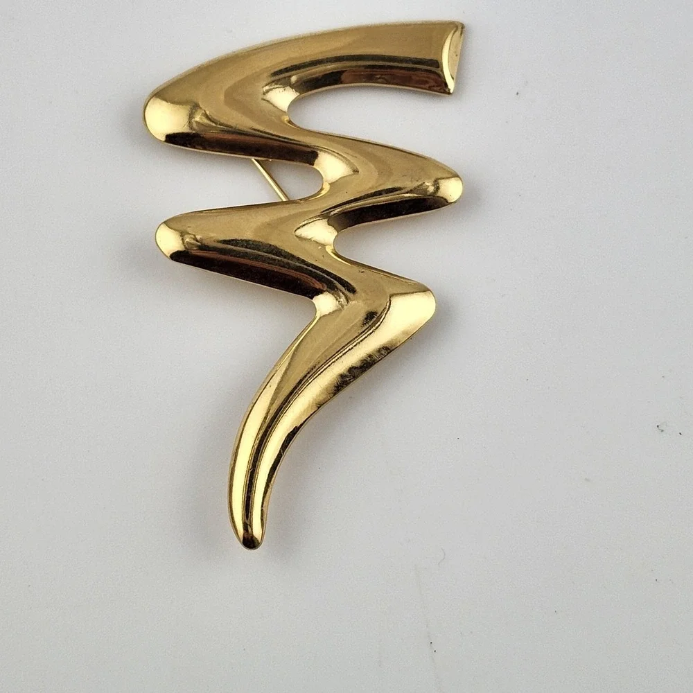 Vintage Gold Tone Sqiggle‎ Zig Zag Brooch